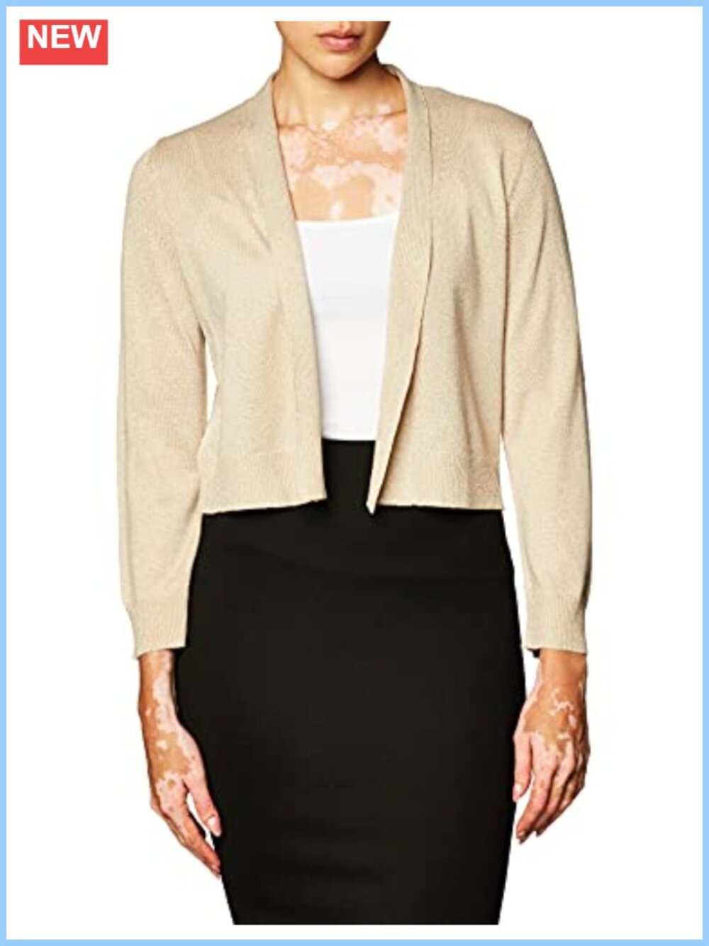 Lurex Knit Open Front Shrug Sweater 3/4 Sleeve Sheer Layer
